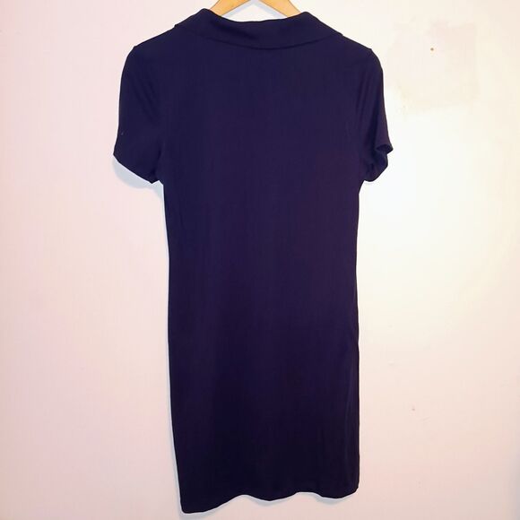 Calvin Klein Navy Polo Dress-Small-Stretch-Split Neck-Embroidered Logo-Classic - Picture 6 of 10